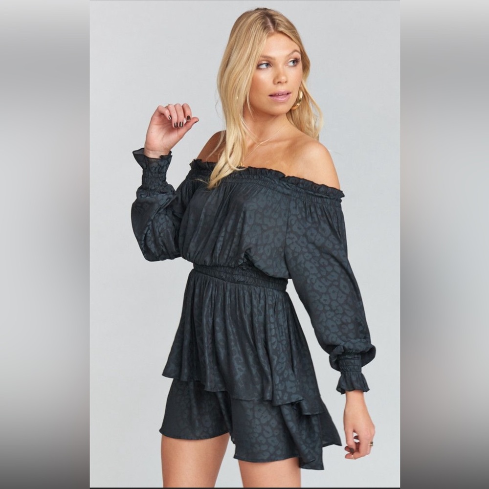 Show me your Mumu Esmeralda off shoulder dress black/charcoal, size small